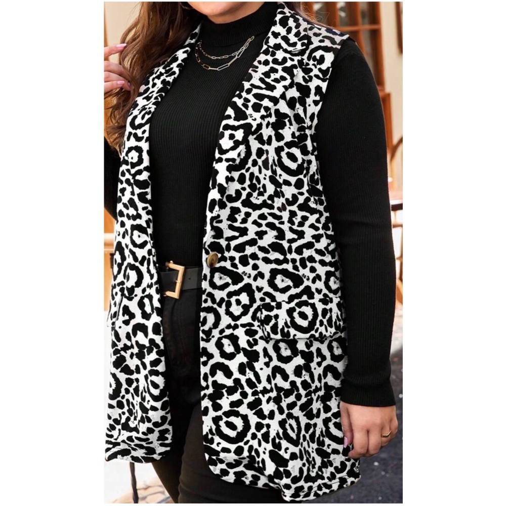 Plus Leopard Print Pocket Button up Vest - Picture 9 of 9